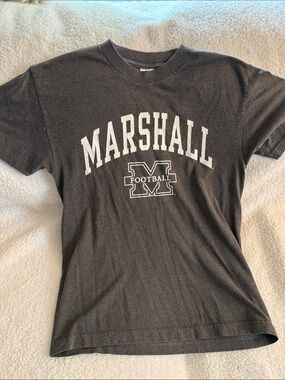 Marshall Black Short Sleeve Football Tee with White Logo